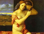 young woman holding a mirror