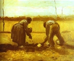 Peasent Man and Woman Planting Potatoes