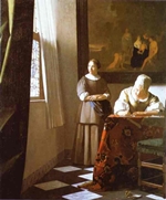 Lady writing a letter with her maid