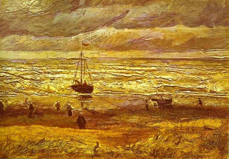 Beach with Figures and Sea with a Ship