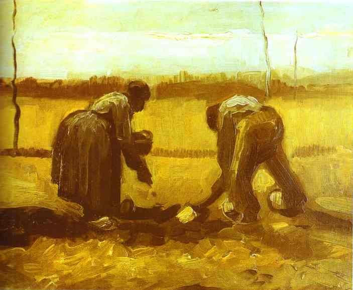 Peasant Man and Woman Planting Potatoes